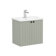 Vitra Root Groove 69218 Lavabo Dolabı, Kapaklı, 60 Cm, Dar, Mat Retro Yeşil, Yuvarlak Lavabolu